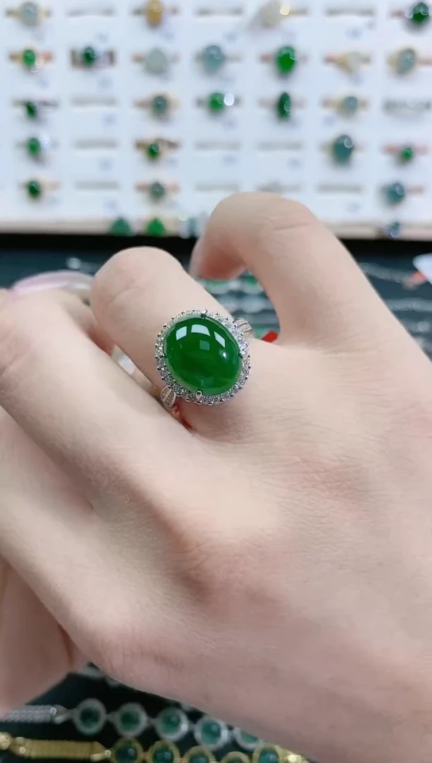 翡翠戒指银S925镶嵌天然翡翠