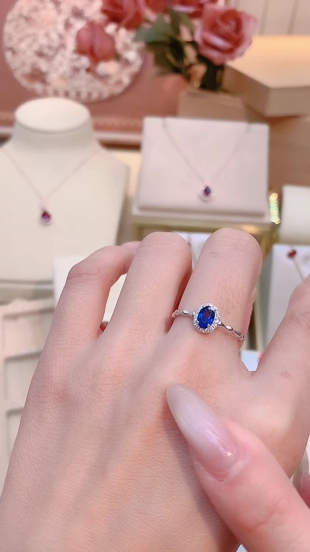戒指蓝宝石银S925镶嵌蓝宝石