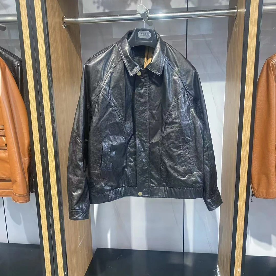 25-053男士外套新款翻领真皮