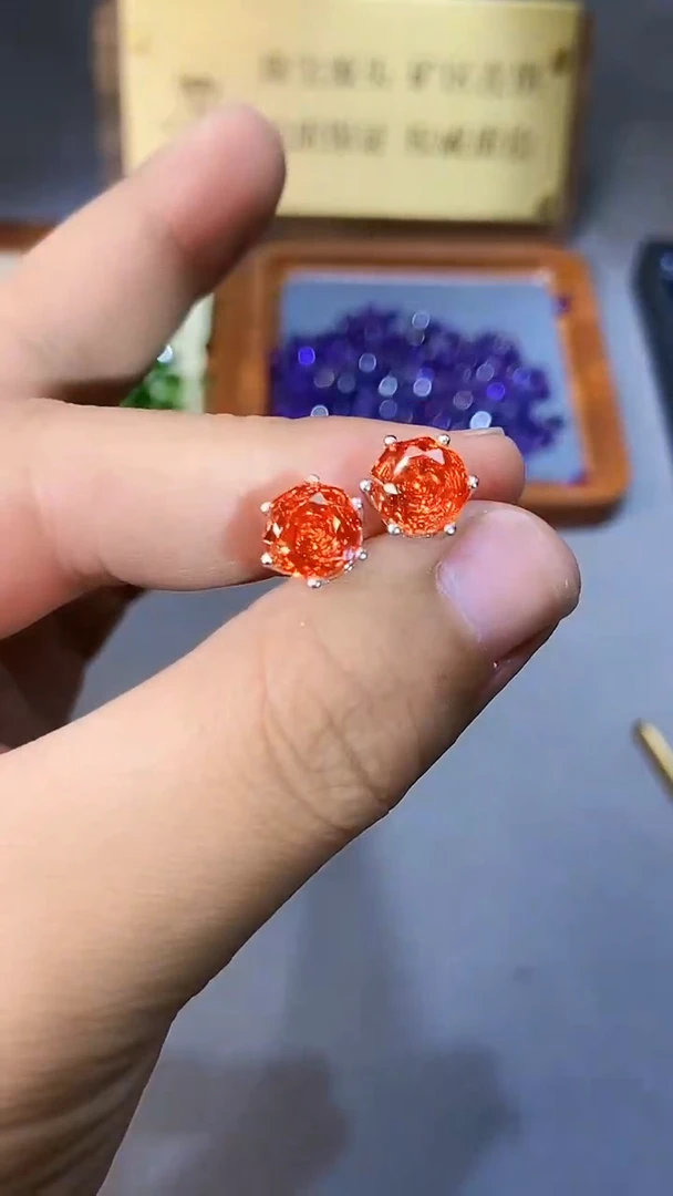 【闪购商品】石榴石（芬达石）耳饰银S925镶嵌354