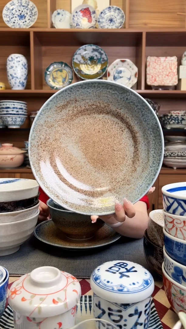 瓷片砂地蓝流23cm三轮冷面盘