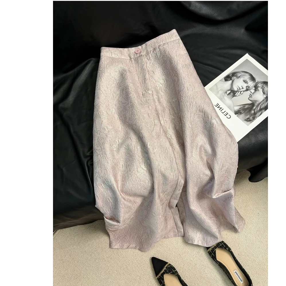 【禾嘉】金丝褶皱粉色裤子