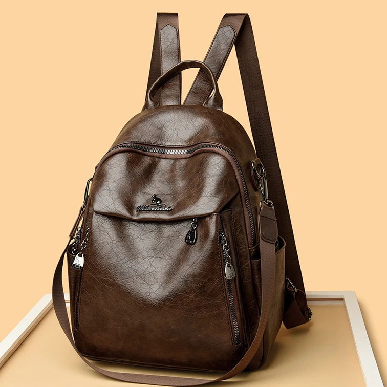 正品威森袋鼠软皮双肩包女新款大容量出行旅游背包休闲单肩包书包