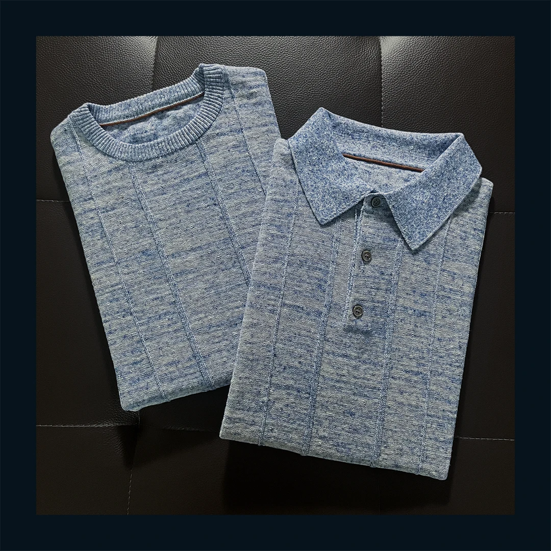 Zephyr Youth夏季桑蚕丝亚麻男士休闲度假圆翻领短袖