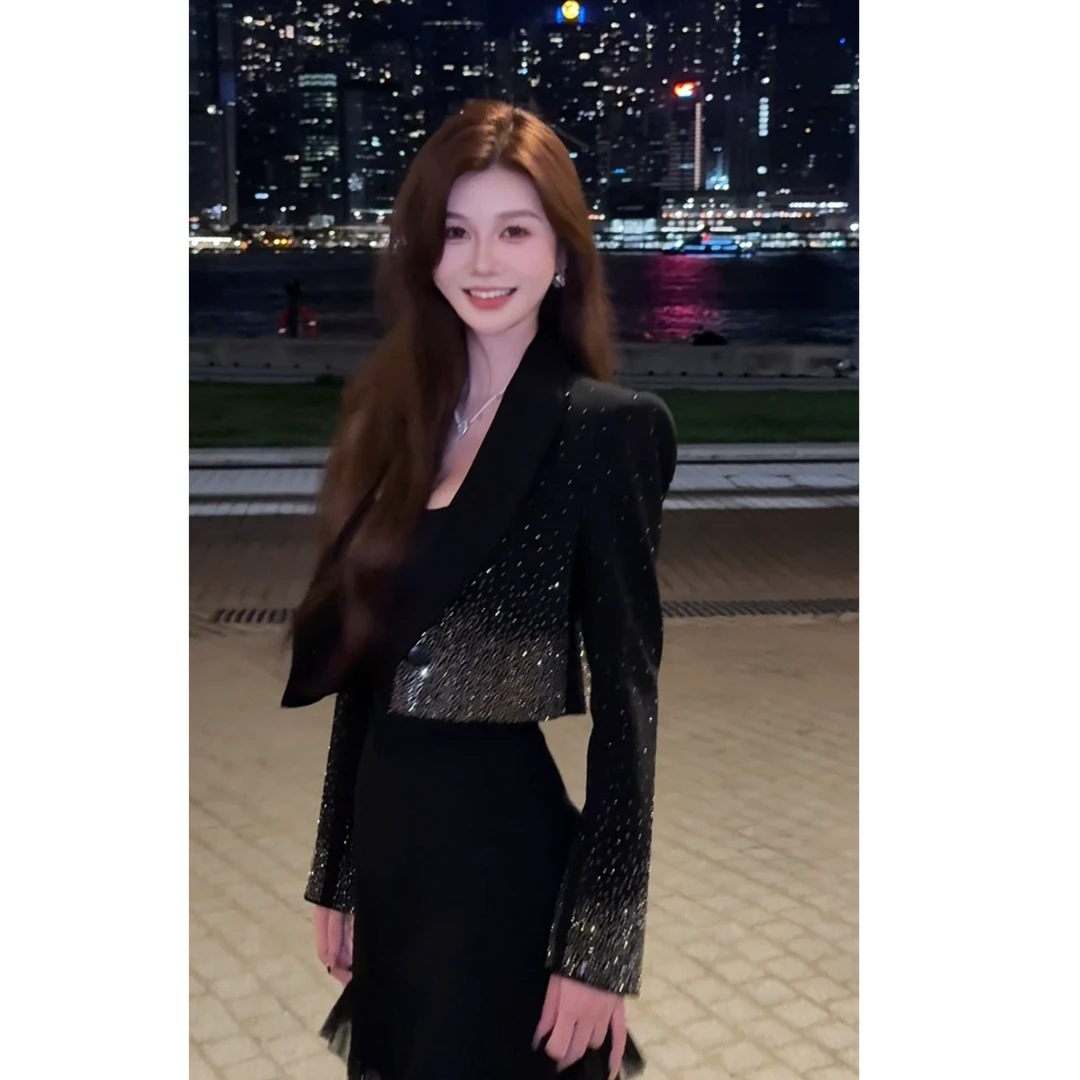 AZZHEN【满钻星夜】重工渐变烫钻短款西装外套AZ5GSE10-00