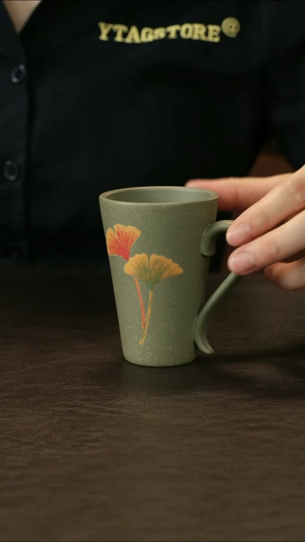 茶杯紫砂豆青泥 银杏把杯
