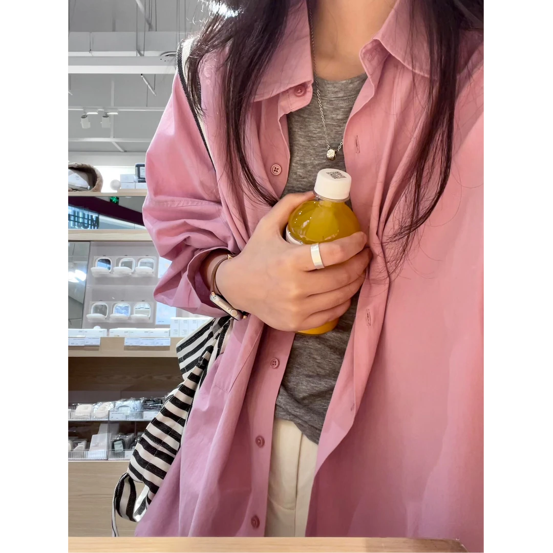 2025早秋新款减龄薄款粉色衬衫女气质通勤显瘦百搭开衫外套