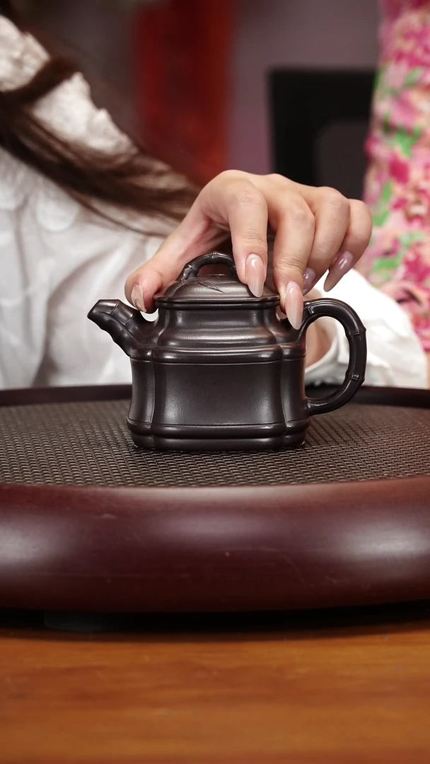 茶壶紫砂23ZCP四方竹鼎 黑墩头