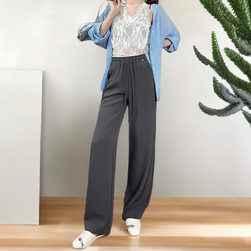 11518   春夏薄款冰雪软冰丝高腰女款休闲显瘦百搭垂感窄版阔腿裤