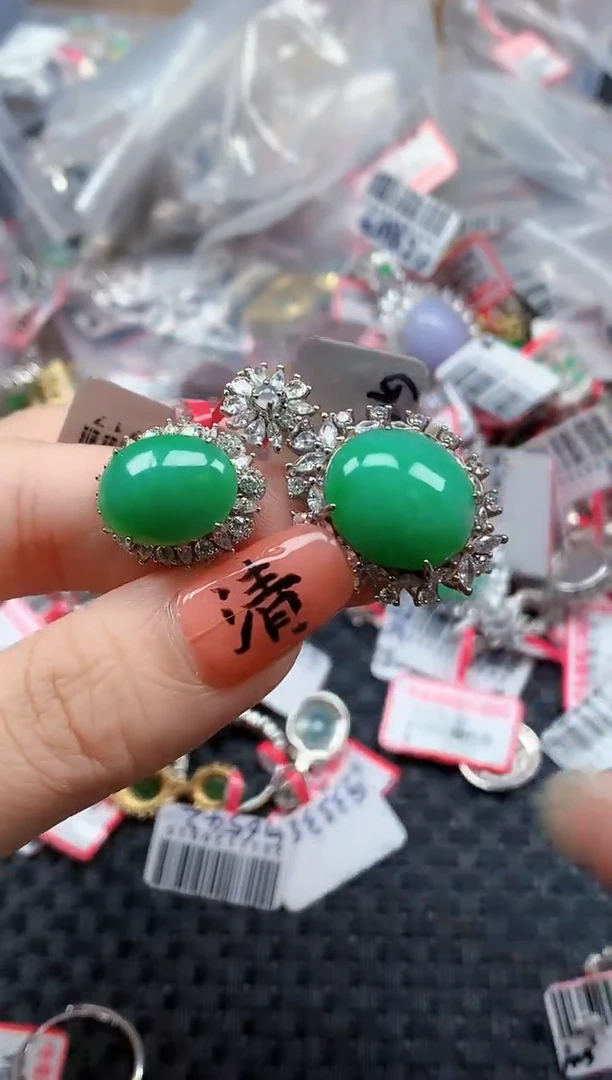 银S925镶嵌戒指翡翠天然A货缅甸翡翠