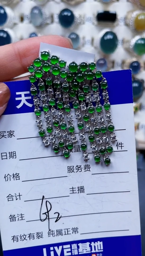 银S925镶嵌翡翠耳饰692