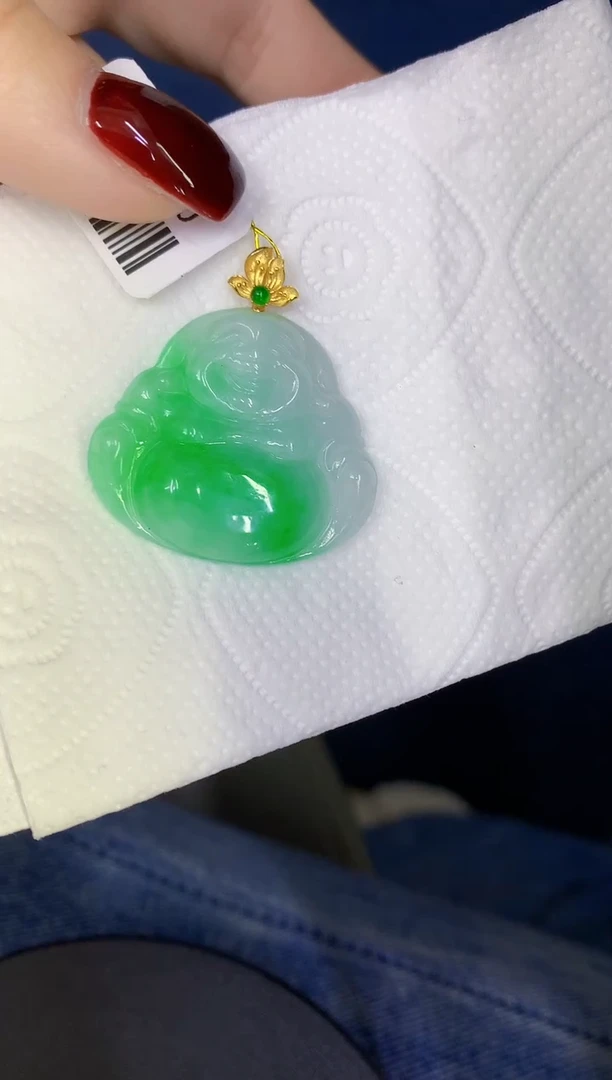 颈饰18K金镶嵌翡翠缅甸天然翡翠A货