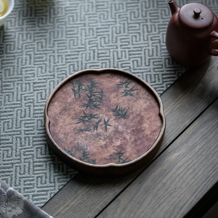 梁枫茶器 胡桃木圆形壶承 家用简约式茶道粗陶干泡盘泡台壶垫壶托
