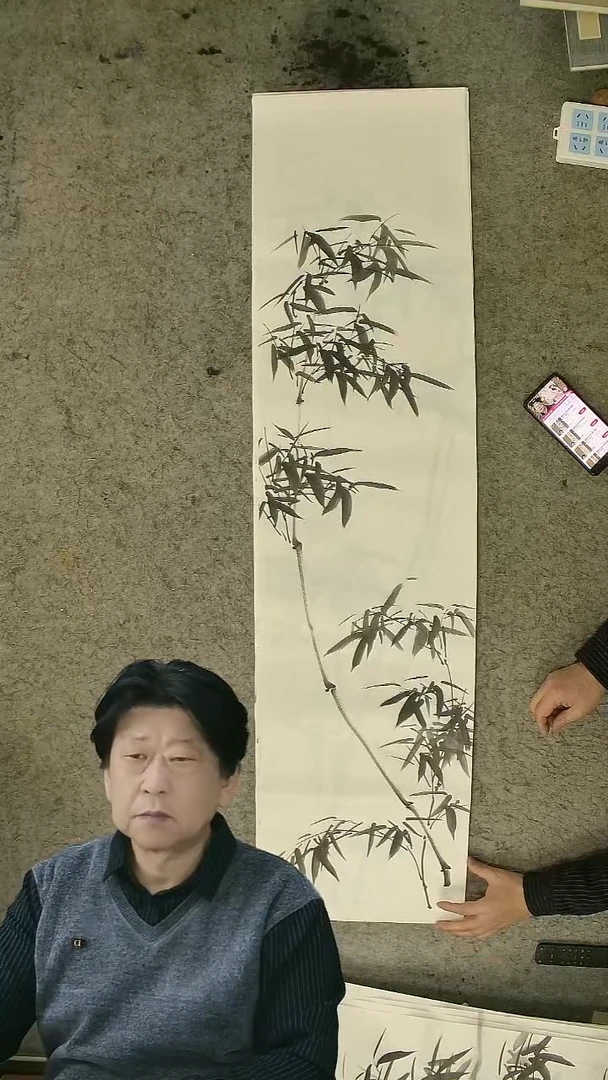 国画四尺对开 墨竹条屏 34*138cm