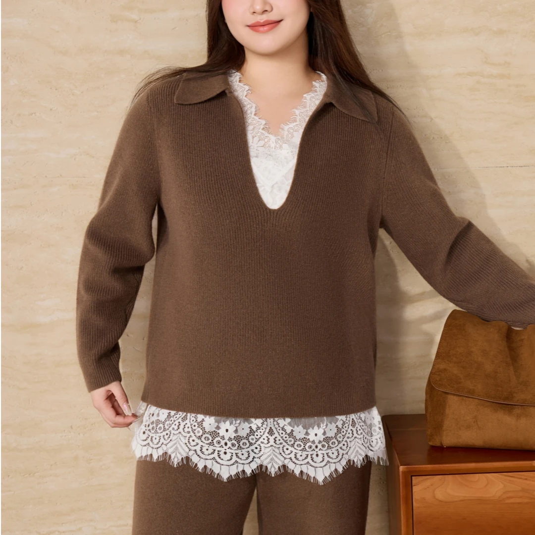 【18支北极绒】MsShe大码女装冬装宽松针织衫阔腿裤套装X~E2511038