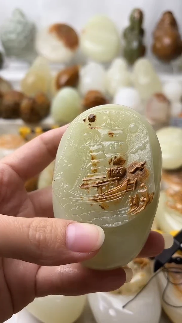 石材一帆风顺古青石棉纹正常不退换微瑕