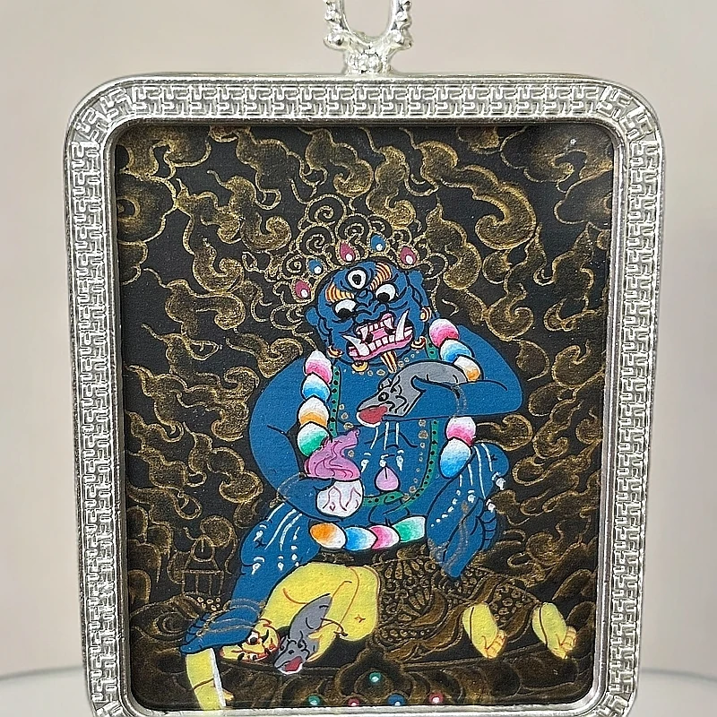 纯手绘唐卡黑金黑财神唐卡