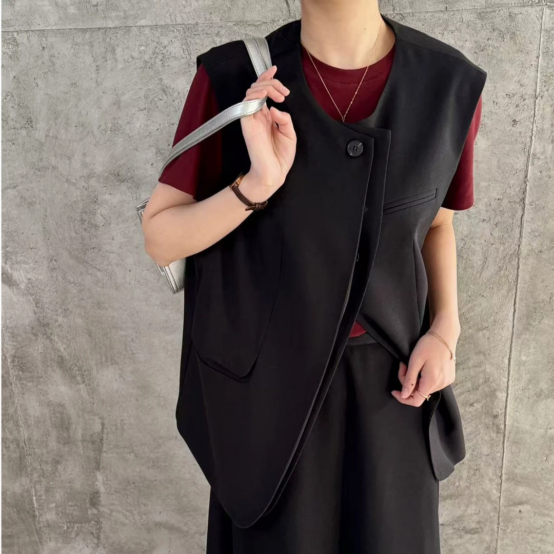 【香香】6646#新款高级感宽松圆领亚麻马甲