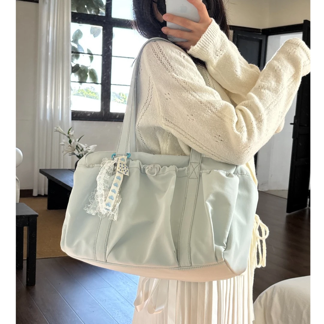 大容量ins风托特包手提单肩包女学生上课通勤包尼龙旅行包腋下包