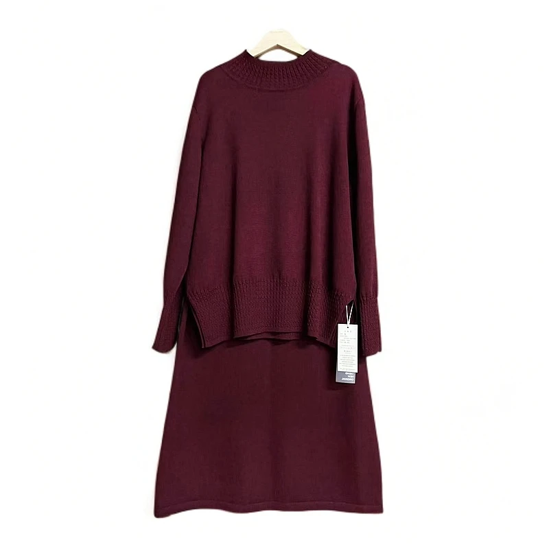 精纺绵羊毛两件套显瘦气质轻奢宽松版羊毛衫套装上衣+裙子