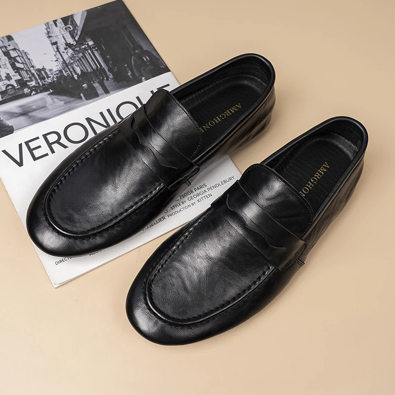 【头层牛皮】夏季韩版休闲皮鞋男士一脚蹬时尚百搭舒适豆豆鞋开车鞋