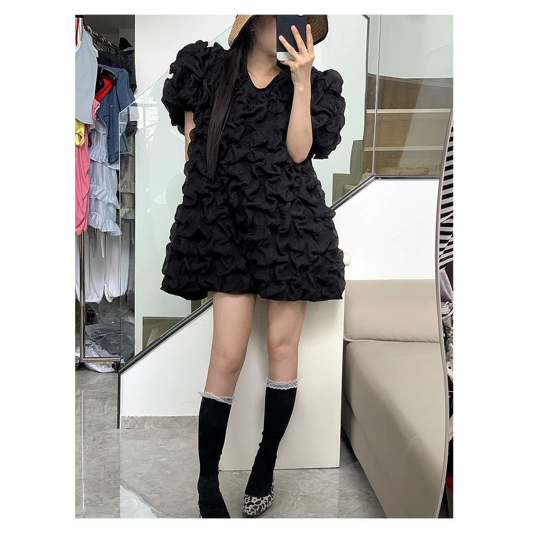 【塞上云朵】原单定制设计感花边云朵泡泡袖连衣裙