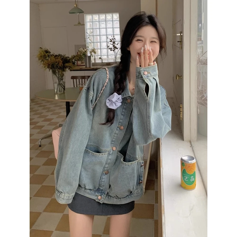 复古牛仔外套女2025春秋新款韩版慵懒风小个子宽松休闲夹克短上衣