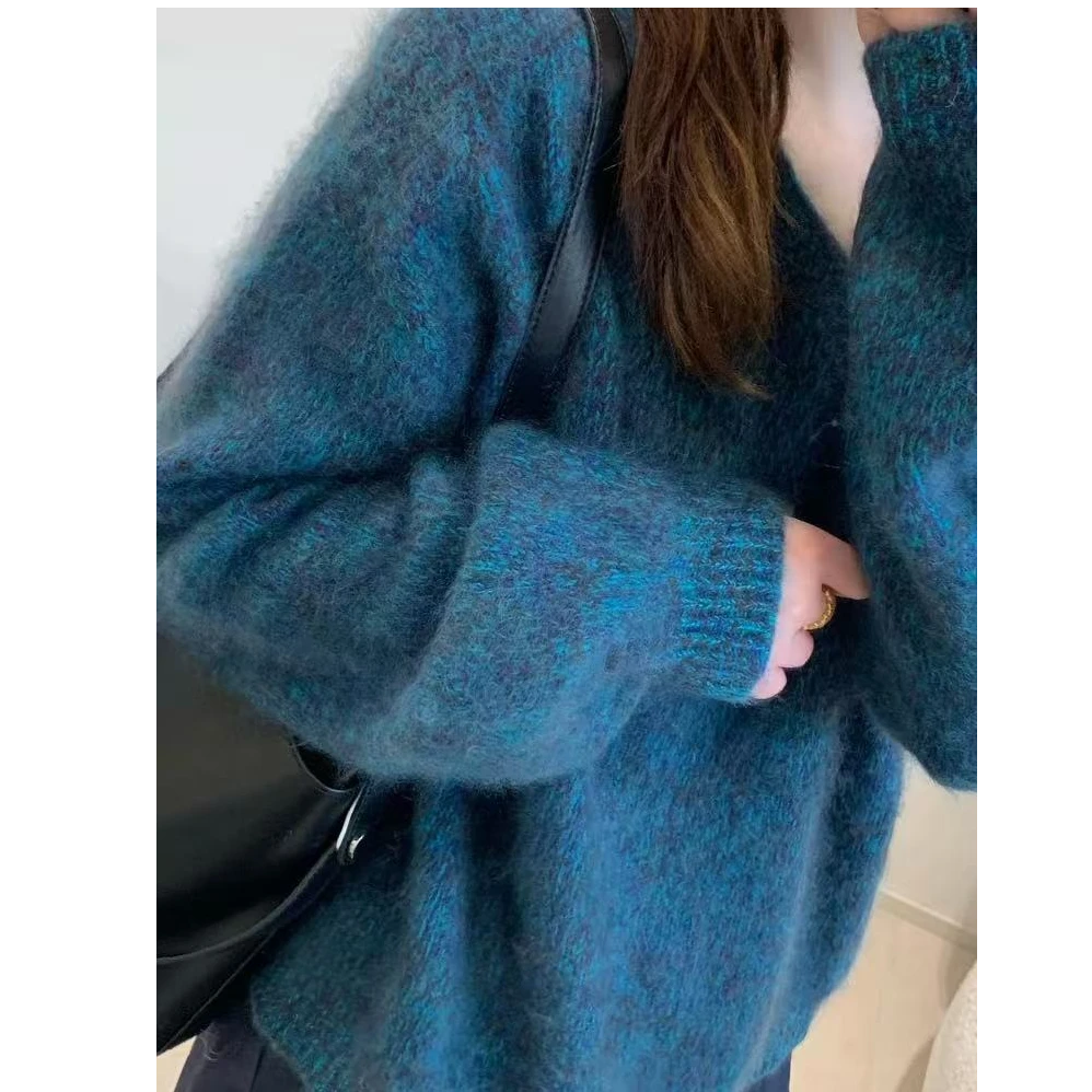 【壹诺严选】慵懒风轻奢拉绒长绒V领套头羊毛衫新款针织毛衣YF1027