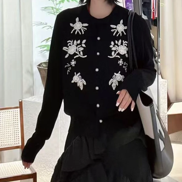 【SFF严选】DV25秋冬手工花朵针织开衫66012