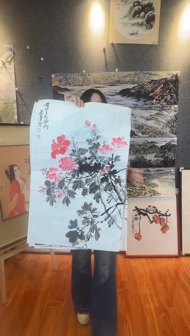 国画高勇利四尺三开花鸟