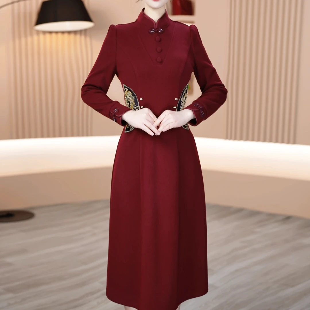【晨薇女装】24227早春穿搭新中式旗袍时尚大气收腰修身显气质