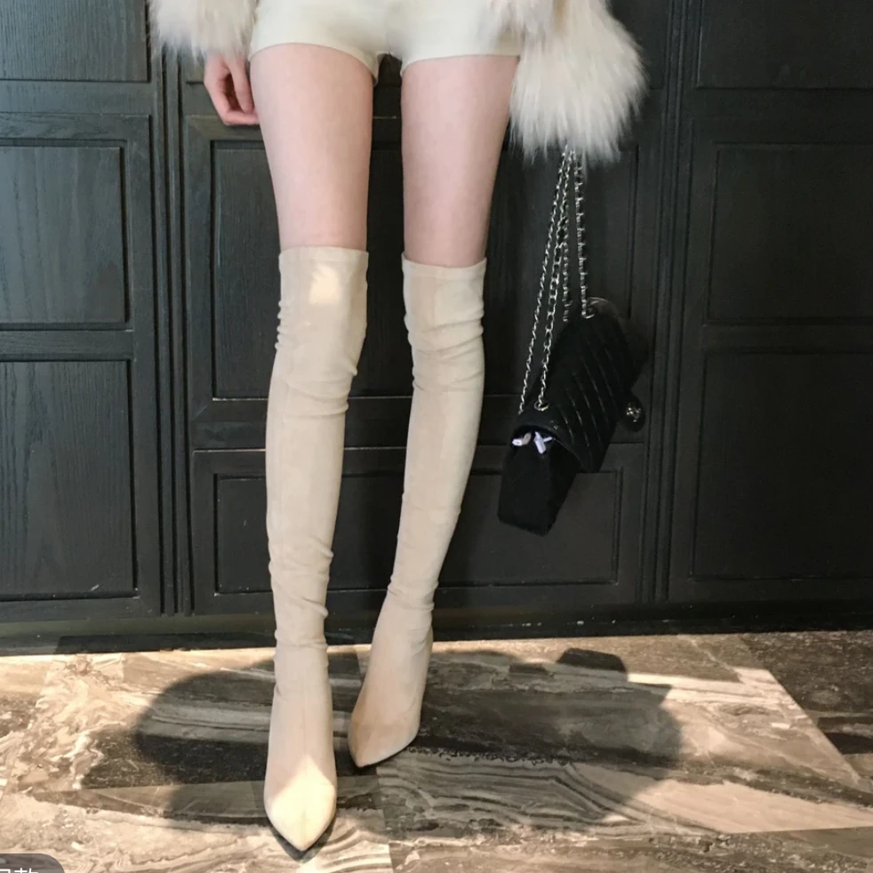 OMG！！！氛围感穿搭女生必入 秋冬新款尖头过膝长靴方根更加舒服