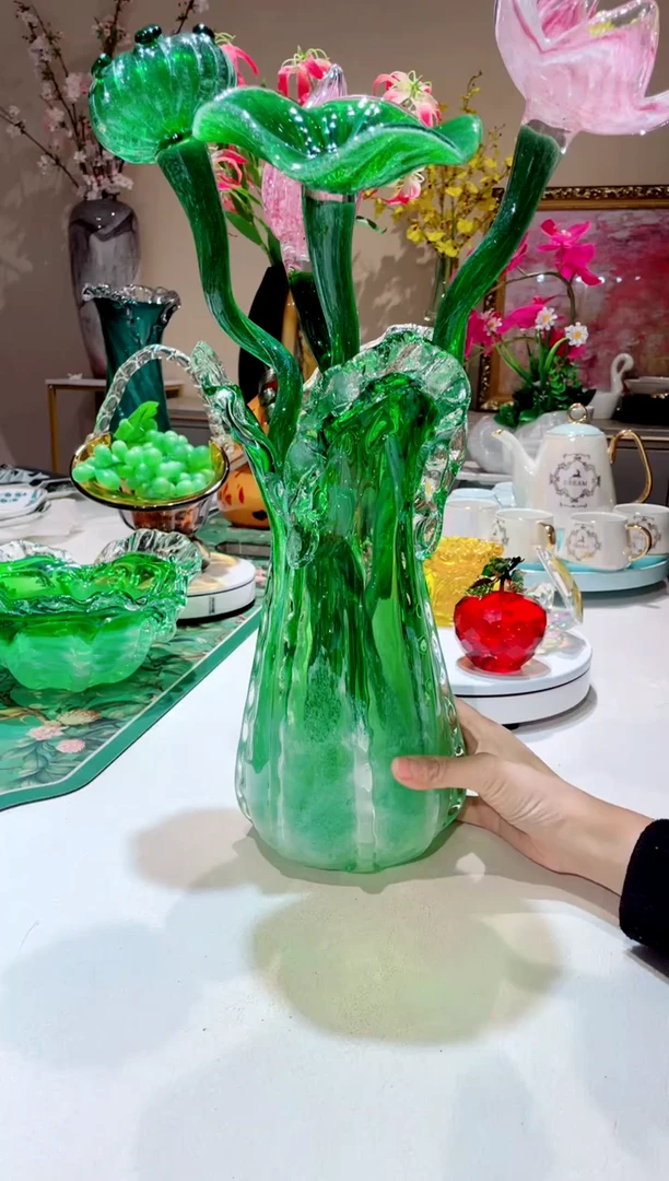 【闪购商品】琉璃手工艺品夜光琉璃荷花4件套 不含瓶