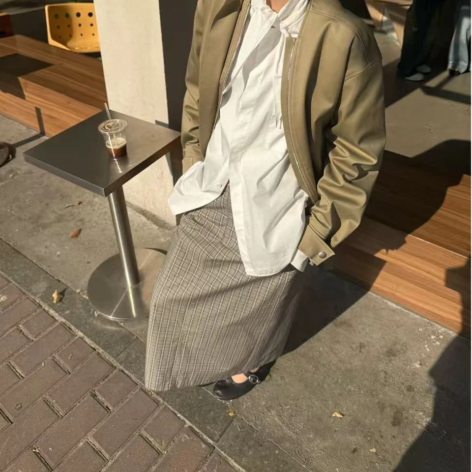 【VIINS】SOI 25春季新品百搭复古格纹开叉半身长裙女3129