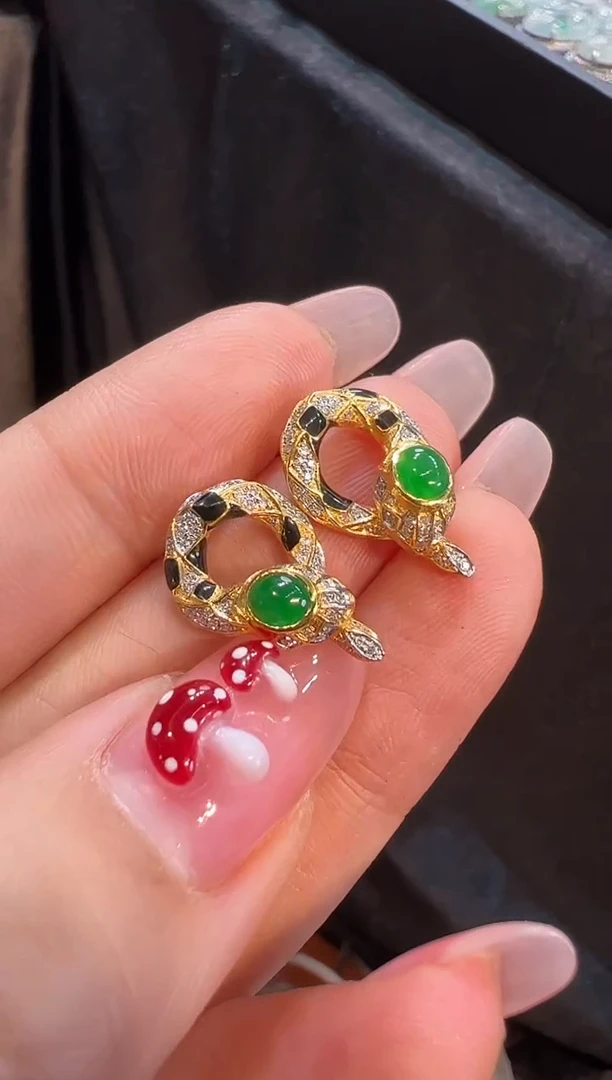 【闪购商品】翡翠耳饰18K金镶嵌耳饰