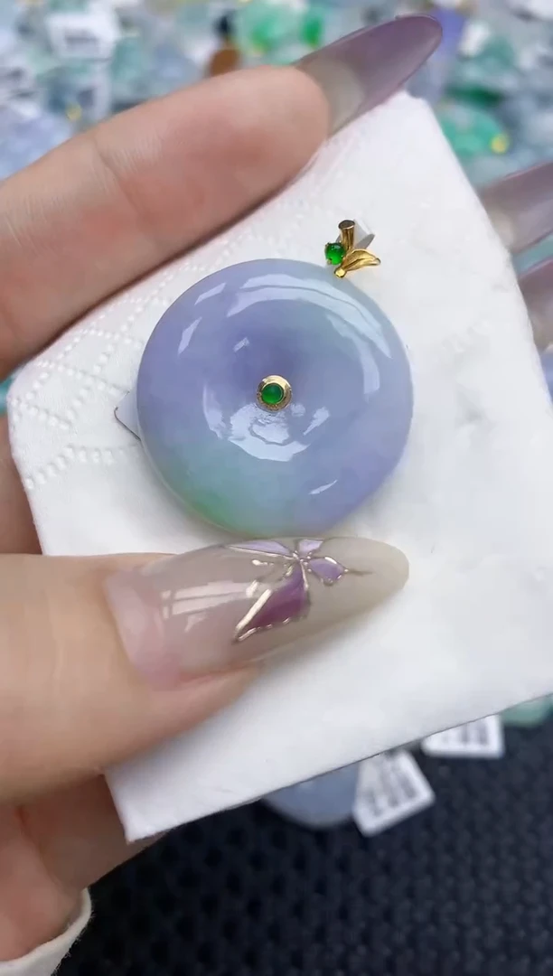 翡翠挂件18K金镶嵌   天然翡翠A货