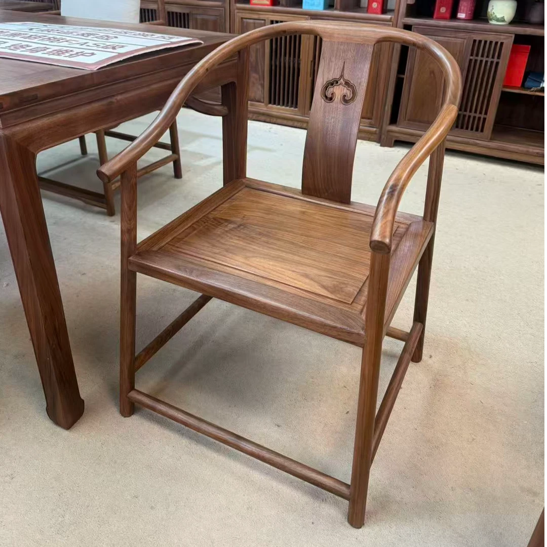 北美黑胡桃木圈椅实木圈椅茶室茶椅禅意扶手和室新中式