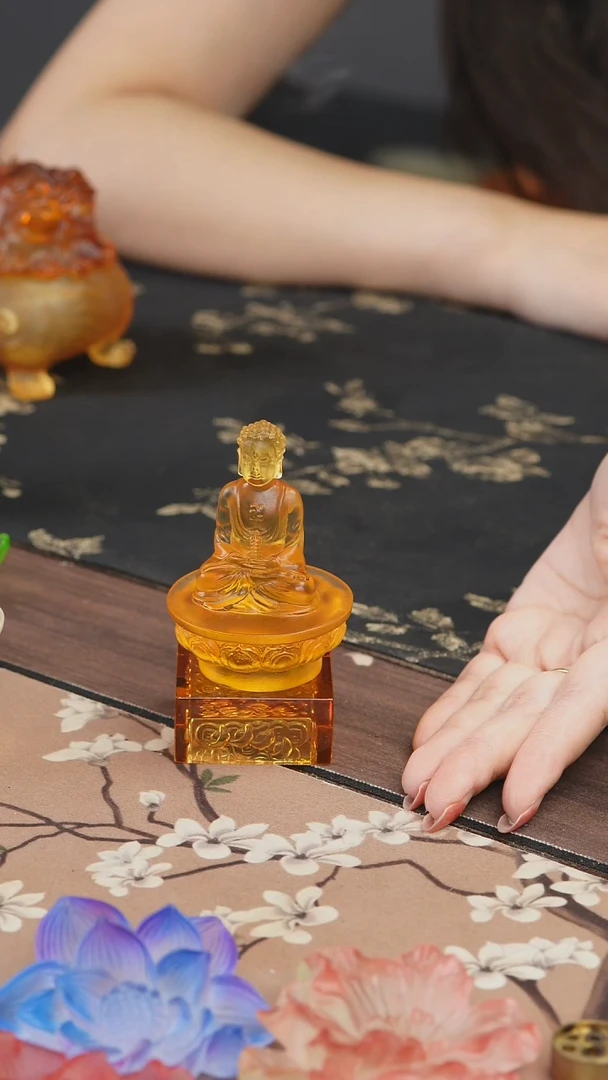手工艺品琉璃黄色药师佛茶宠摆件
