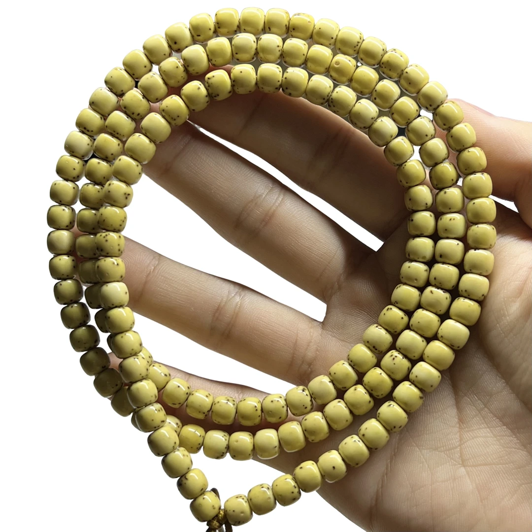 佛珠手串星月菩提海南料桶珠7-6石玉料骨瓷白柠檬黄毕业级数星星