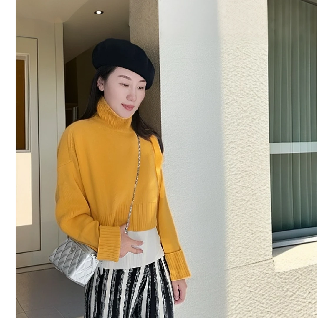 绒戎爱意 霞霞推荐！灵动飞片式高领廓形休闲百搭短款针织毛衣