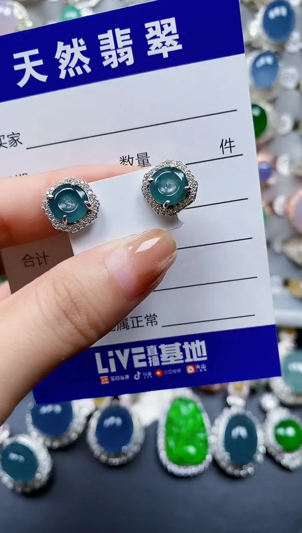 翡翠银S925镶嵌耳饰0148