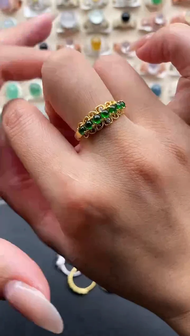 银S925镶嵌戒指翡翠可****～缅甸天然A货翡翠111  4-