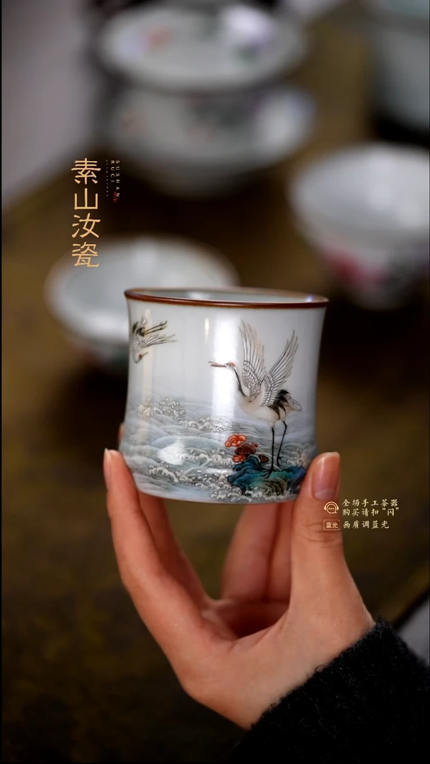 柴窑藏器珐琅彩仙鹤和器杯