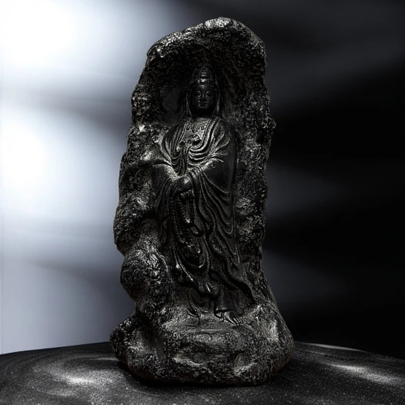 精美黑石观音摆件复古创意主人杯老物件雕刻树桩狮子全手工老虎