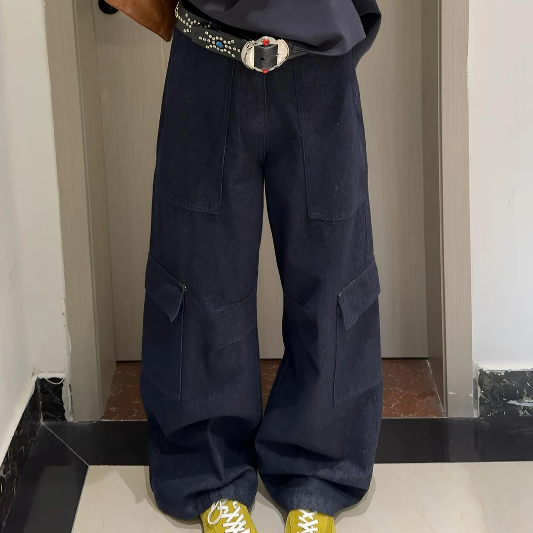 【SSOUHAN】海洋之珠 工装大口袋直筒休闲百搭丹宁风牛仔裤