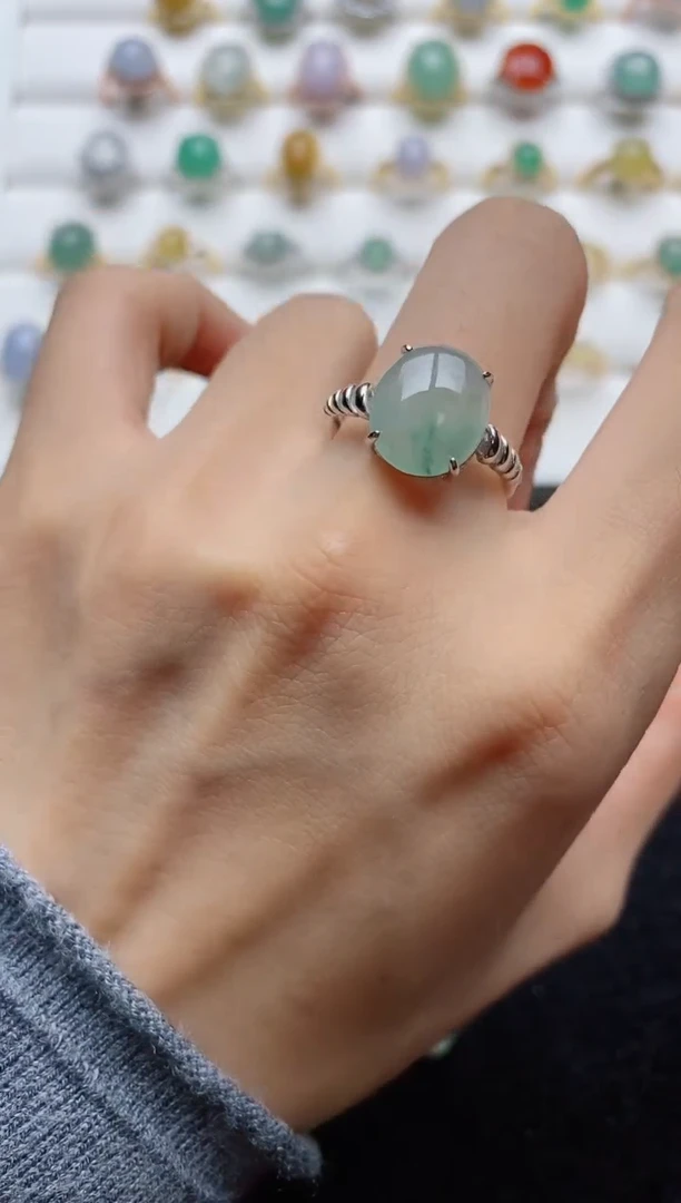 翡翠戒指银S925镶嵌.