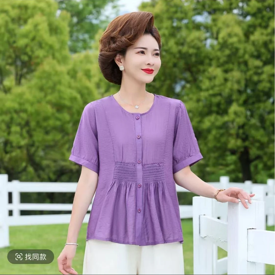 105-大码夏装中老年女装妈妈装衬衫