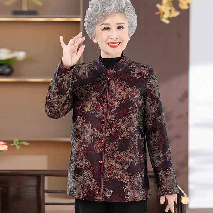 2025秋冬新款妈妈装新中式唐装长袖开衫中老年人外套气质奶奶上衣