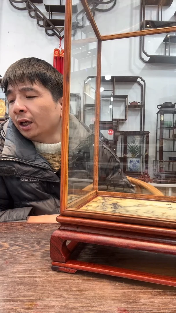 【闪购商品】红酸枝木类木艺大理石玻璃罩933