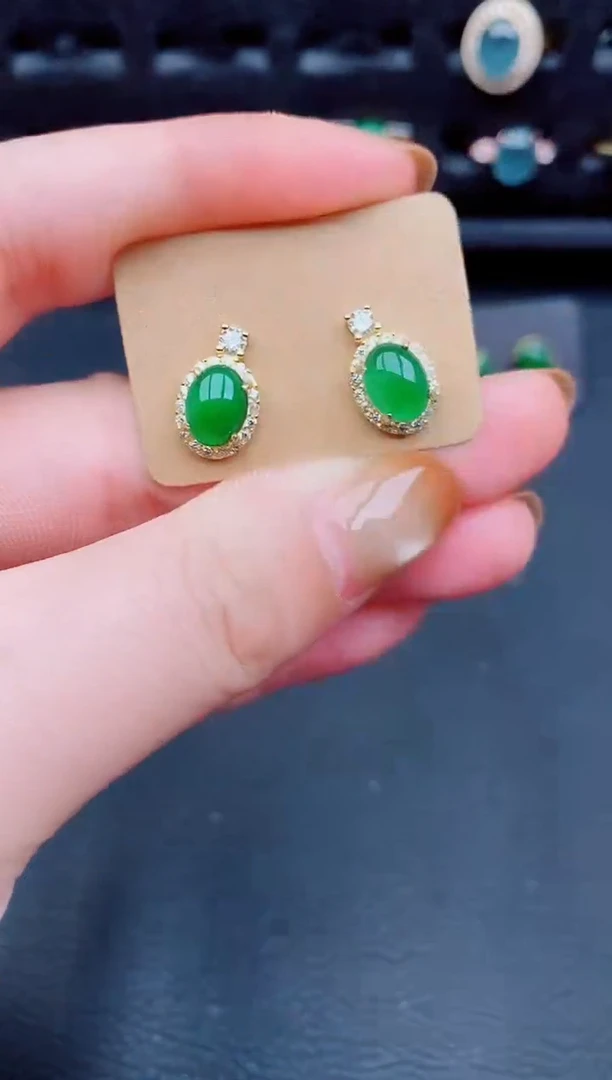 【闪购商品】翡翠耳饰银S925镶嵌天然a货翡翠723